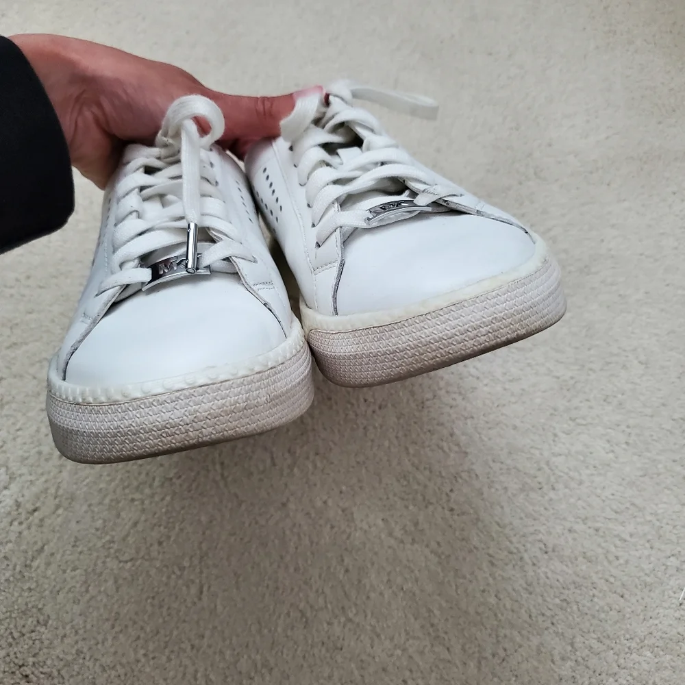 Michael Kors Codie Lace Up Optic White Leather Sneakers with Croc Accent sz8